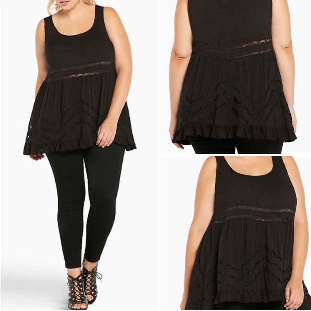 NWT Torrid Black Challis Hi Lo Ruffle Tank Top